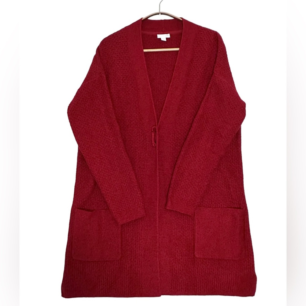 J. Jill Women’s Cardigan Sweater Open Pinned Long Red Size S Relaxed